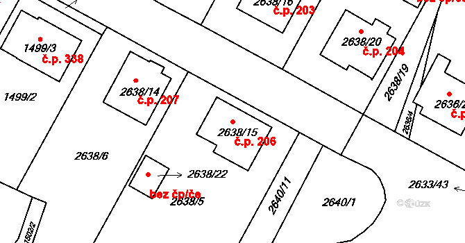 Dačice III 206, Dačice na parcele st. 2638/15 v KÚ Dačice, Katastrální mapa