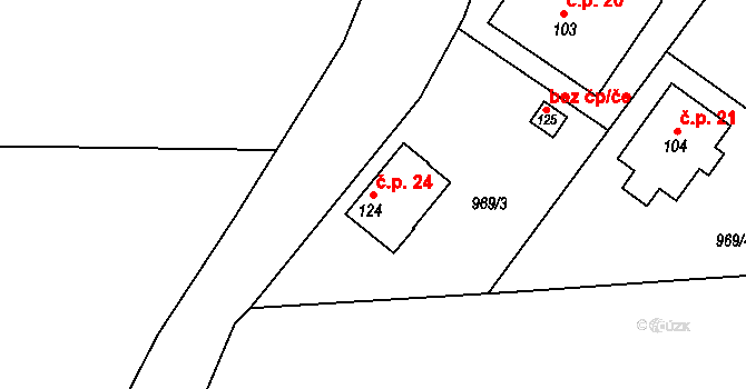 Buková 24, Pravonín na parcele st. 124 v KÚ Tisek, Katastrální mapa