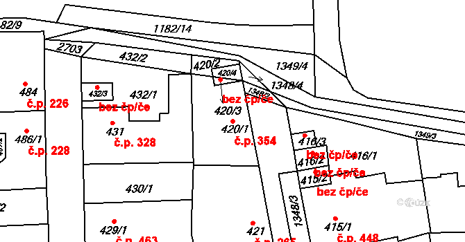 Tuchlovice 354 na parcele st. 420/1 v KÚ Tuchlovice, Katastrální mapa