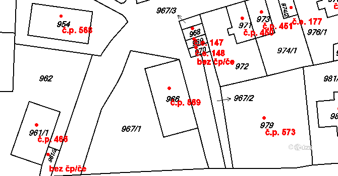 Hrádek nad Nisou 569 na parcele st. 966 v KÚ Hrádek nad Nisou, Katastrální mapa