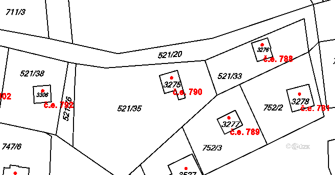 Ostravice 790 na parcele st. 3275 v KÚ Staré Hamry 2, Katastrální mapa