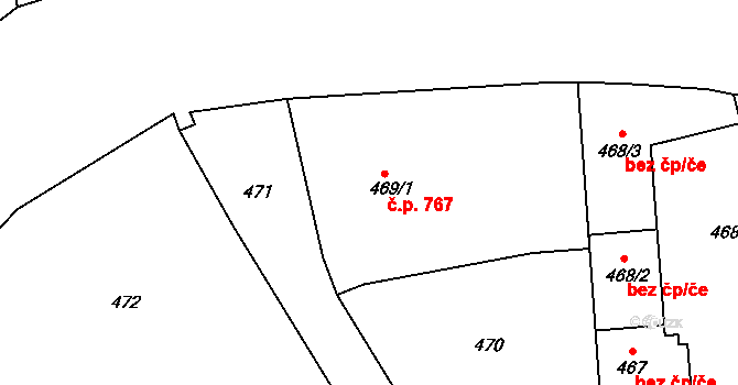 Tachov 767 na parcele st. 469/1 v KÚ Tachov, Katastrální mapa