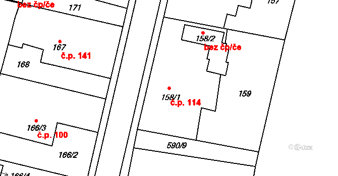 Lhota pod Libčany 114 na parcele st. 158/1 v KÚ Lhota pod Libčany, Katastrální mapa