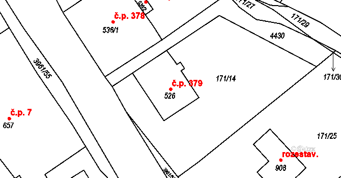 Jedlová 379 na parcele st. 526 v KÚ Jedlová u Poličky, Katastrální mapa