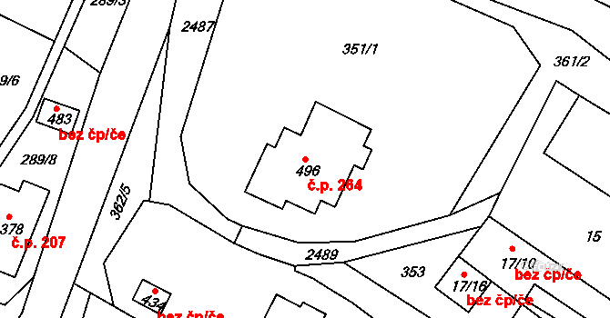 Osík 264 na parcele st. 496 v KÚ Osík, Katastrální mapa