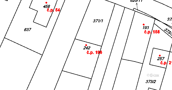 Přílepy 196 na parcele st. 242 v KÚ Přílepy u Holešova, Katastrální mapa