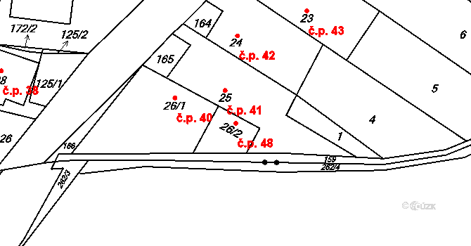 Olešnice 48, Bouzov na parcele st. 26/2 v KÚ Olešnice u Bouzova, Katastrální mapa