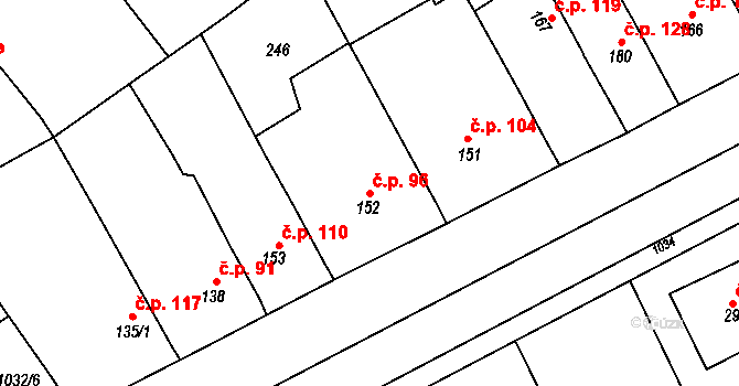 Štarnov 96 na parcele st. 152 v KÚ Štarnov, Katastrální mapa
