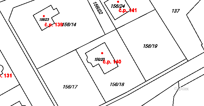 Žerotín 140 na parcele st. 156/20 v KÚ Žerotín, Katastrální mapa