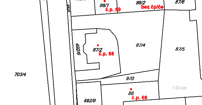 Kolešov 66 na parcele st. 87/2 v KÚ Kolešov, Katastrální mapa