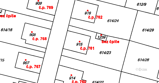 Libochovice 761 na parcele st. 915 v KÚ Libochovice, Katastrální mapa