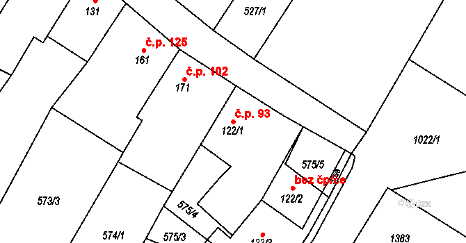 Polepy 93 na parcele st. 122/1 v KÚ Polepy, Katastrální mapa