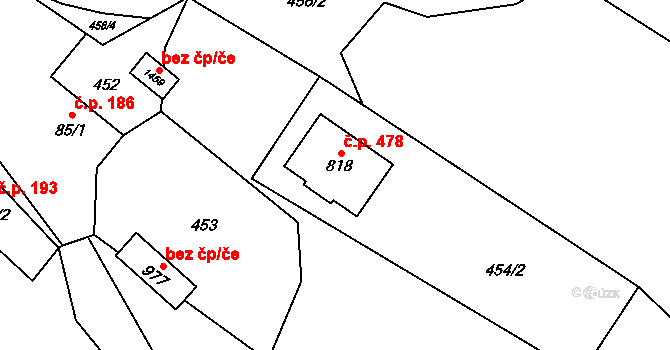 Valašská Bystřice 478 na parcele st. 818 v KÚ Valašská Bystřice, Katastrální mapa