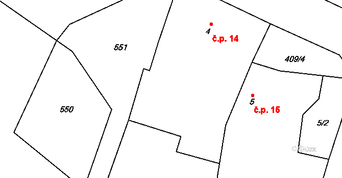 Labouň 14, Jičíněves na parcele st. 4 v KÚ Labouň, Katastrální mapa