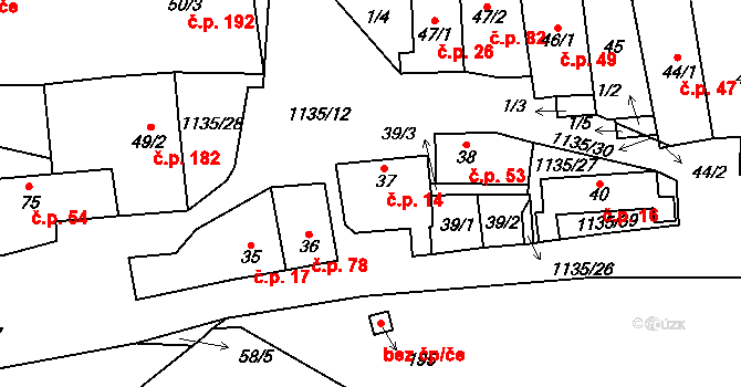 Radovesice 14 na parcele st. 37 v KÚ Radovesice u Libochovic, Katastrální mapa