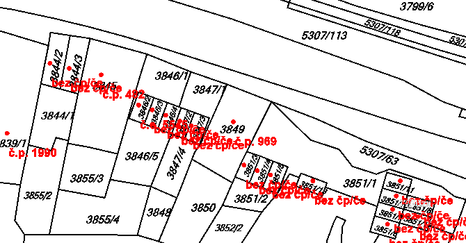 Ústí nad Labem-centrum 969, Ústí nad Labem na parcele st. 3849 v KÚ Ústí nad Labem, Katastrální mapa