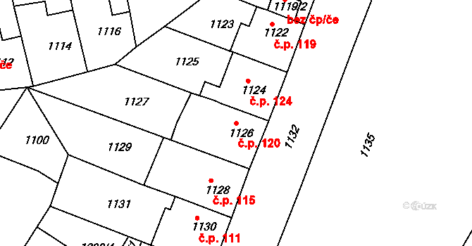 Miřetice u Klášterce nad Ohří 120, Klášterec nad Ohří na parcele st. 1126 v KÚ Miřetice u Klášterce nad Ohří, Katastrální mapa