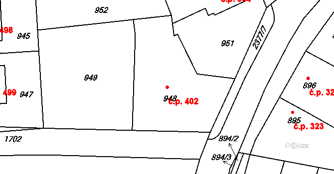 Batelov 402 na parcele st. 948 v KÚ Batelov, Katastrální mapa