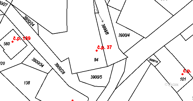 Stařeč 37 na parcele st. 94 v KÚ Stařeč, Katastrální mapa