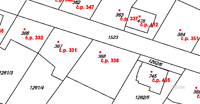 Stařeč 338 na parcele st. 368 v KÚ Stařeč, Katastrální mapa