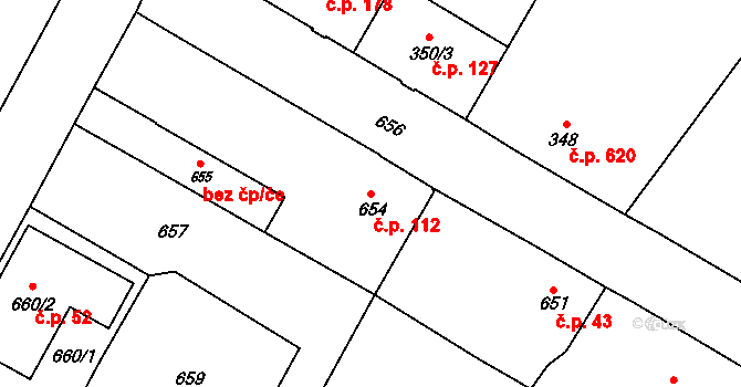 Nový Bohumín 112, Bohumín na parcele st. 654 v KÚ Nový Bohumín, Katastrální mapa