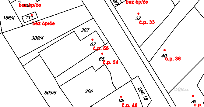 Vlčnov 54, Chrudim na parcele st. 66 v KÚ Vlčnov u Chrudimi, Katastrální mapa