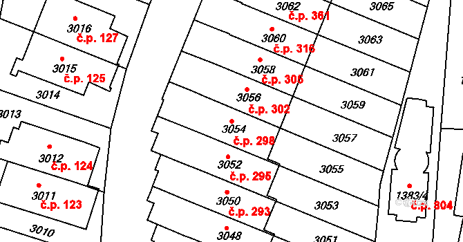 Jundrov 298, Brno na parcele st. 3054 v KÚ Jundrov, Katastrální mapa