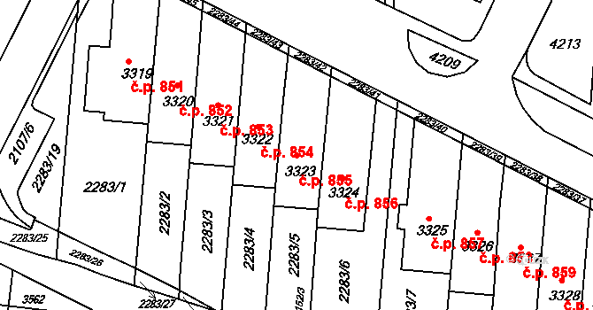 Komín 855, Brno na parcele st. 3323 v KÚ Komín, Katastrální mapa