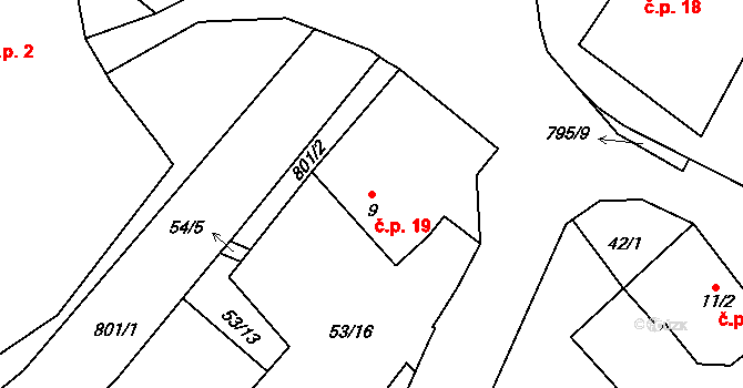 Starý Pelhřimov 19, Pelhřimov na parcele st. 9 v KÚ Starý Pelhřimov, Katastrální mapa