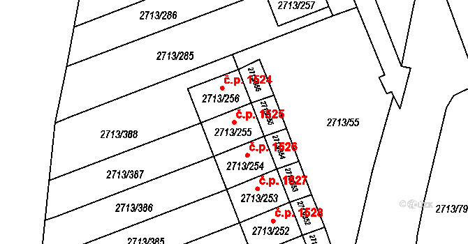 Pelhřimov 1525 na parcele st. 2713/255 v KÚ Pelhřimov, Katastrální mapa