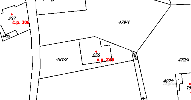 Cínovec 245, Dubí na parcele st. 255 v KÚ Cínovec, Katastrální mapa