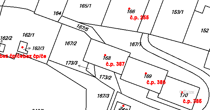 Řetenice 387, Teplice na parcele st. 168 v KÚ Teplice-Řetenice, Katastrální mapa