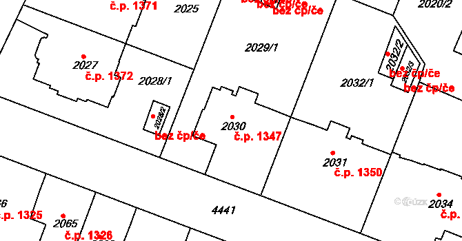 Teplice 1347 na parcele st. 2030 v KÚ Teplice, Katastrální mapa