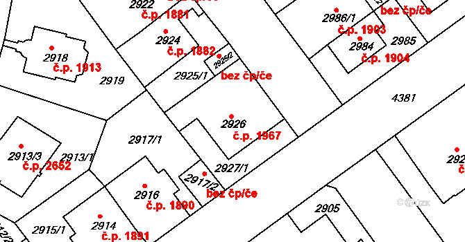 Teplice 1967 na parcele st. 2926 v KÚ Teplice, Katastrální mapa