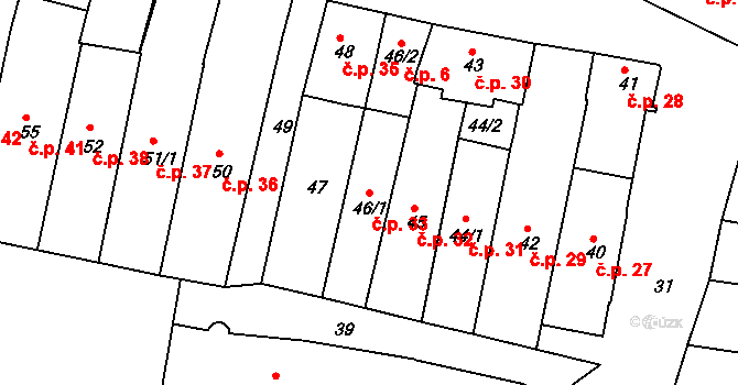 Frýdek 33, Frýdek-Místek na parcele st. 46/1 v KÚ Frýdek, Katastrální mapa