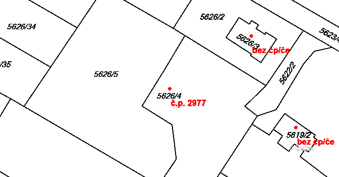 Frýdek 2977, Frýdek-Místek na parcele st. 5626/4 v KÚ Frýdek, Katastrální mapa