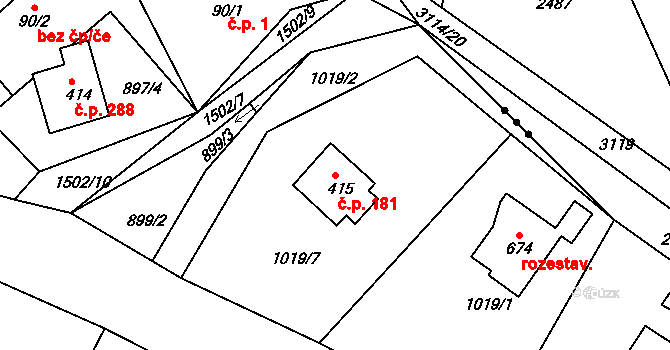Lubno 181, Frýdlant nad Ostravicí na parcele st. 415 v KÚ Lubno, Katastrální mapa
