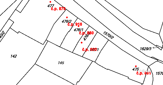 Litovel 930 na parcele st. 476/3 v KÚ Litovel, Katastrální mapa