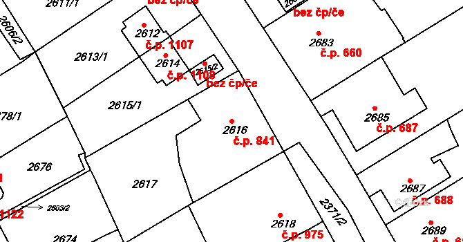Sokolov 841 na parcele st. 2616 v KÚ Sokolov, Katastrální mapa
