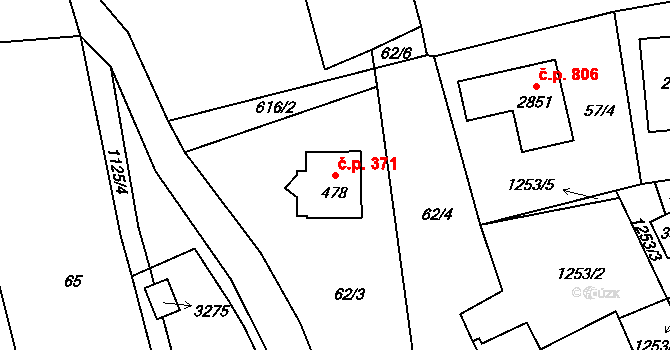 Úšovice 371, Mariánské Lázně na parcele st. 478 v KÚ Úšovice, Katastrální mapa
