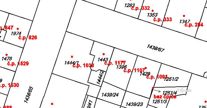 Cheb 1177 na parcele st. 1443 v KÚ Cheb, Katastrální mapa