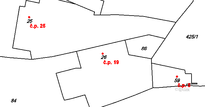 Horní Černůtky 19, Sovětice na parcele st. 26 v KÚ Horní Černůtky, Katastrální mapa