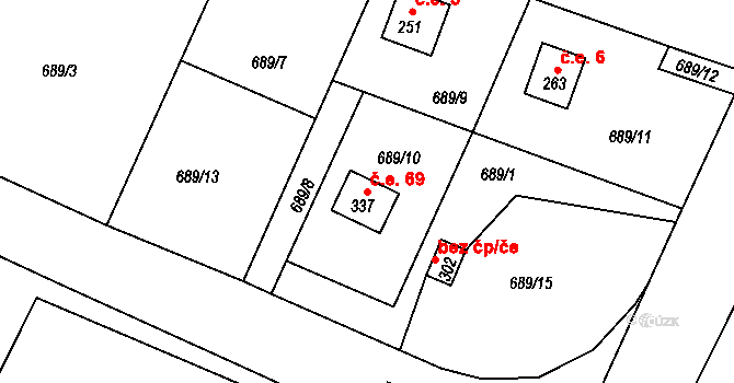 Kamenice 69, Dobšín na parcele st. 337 v KÚ Dobšín, Katastrální mapa
