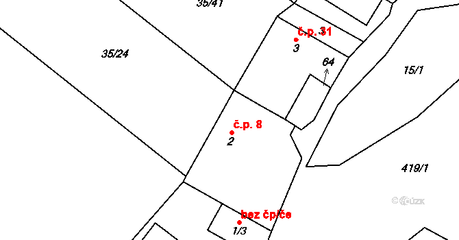 Malý Jeníkov 8, Strmilov na parcele st. 2 v KÚ Malý Jeníkov, Katastrální mapa