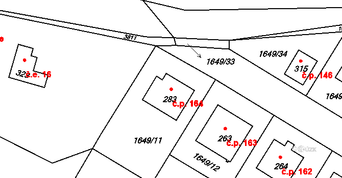 Český Rudolec 164 na parcele st. 283 v KÚ Český Rudolec, Katastrální mapa