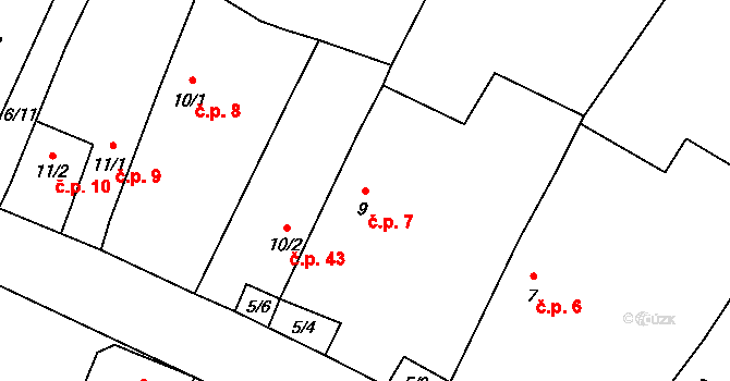 Radíkov 7, Český Rudolec na parcele st. 9 v KÚ Dolní Radíkov, Katastrální mapa