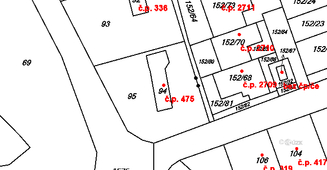 Řeporyje 475, Praha na parcele st. 94 v KÚ Řeporyje, Katastrální mapa