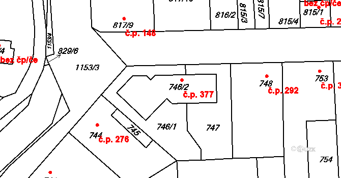 Libuš 377, Praha na parcele st. 746/2 v KÚ Libuš, Katastrální mapa