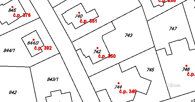 Nebušice 350, Praha na parcele st. 742 v KÚ Nebušice, Katastrální mapa