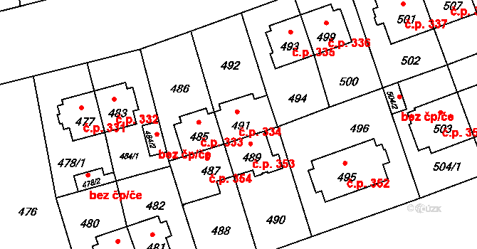 Strašnice 334, Praha na parcele st. 491 v KÚ Strašnice, Katastrální mapa